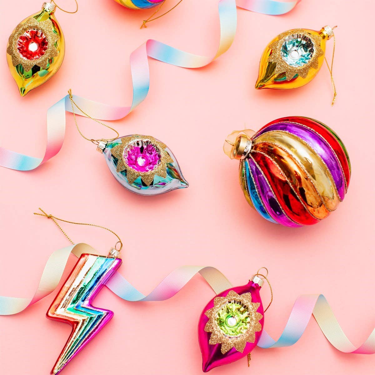 Vintage Indented Baubles Set of 4